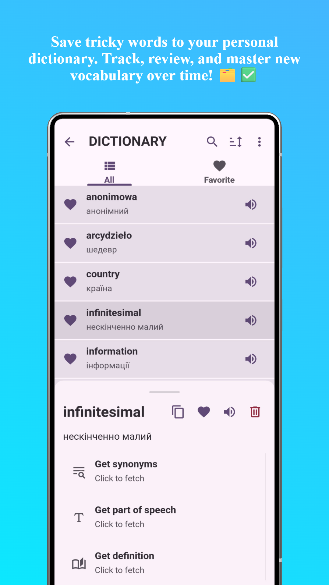 Personal Dictionary & Progress